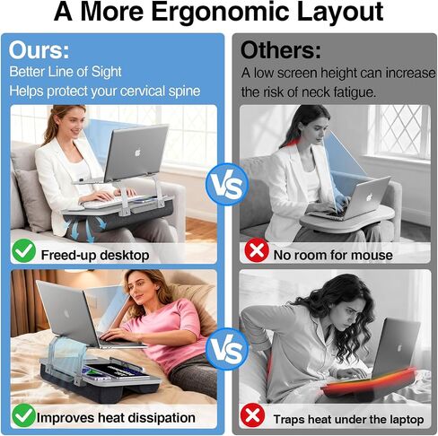مكتب لاب توب على شكل حرف V، مكتب لاب توب محمول للسرير، يناسب أجهزة الكمبيوتر المحمولة وماك بوك مقاس 17 بوصة، طاولة خفيفة الوزن مع وسادة للسرير والأريكة in Saudi Arabia