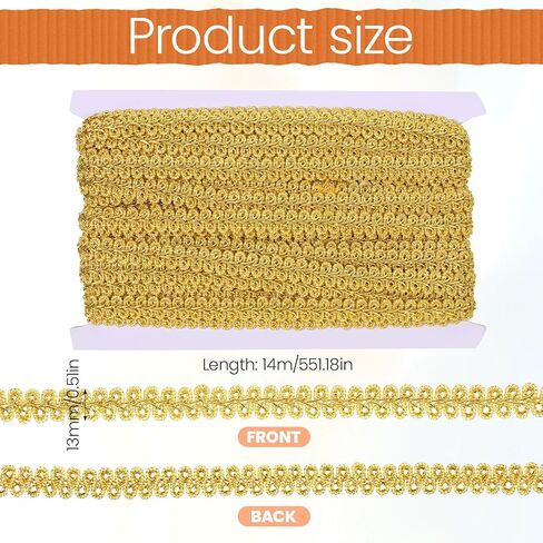 13 ياردة زخرفة جديلة ذهبية 1/2 بوصة زخرفة ذهبية من القماش المنسوج الدانتيل زخرفة المفروشات للخياطة زي الستائر الغلاف الديكور الحرف اليدوية in Kuwait