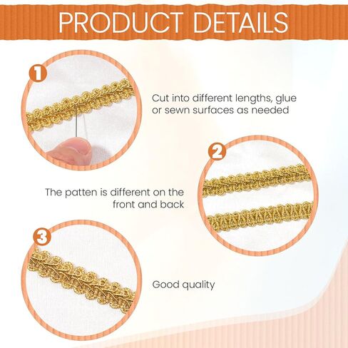 13 ياردة زخرفة جديلة ذهبية 1/2 بوصة زخرفة ذهبية من القماش المنسوج الدانتيل زخرفة المفروشات للخياطة زي الستائر الغلاف الديكور الحرف اليدوية in Kuwait