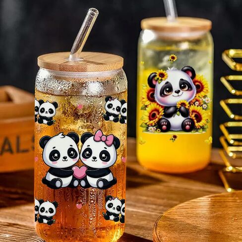 5 Sheets UV DTF Cup Wraps, Waterproof Tumbler Decal Stickers for Glass Cups, Cartoon Design, DIY Heat Transfer Vinyl Stickers for Cups (Panda) (Panda) in Saudi Arabia