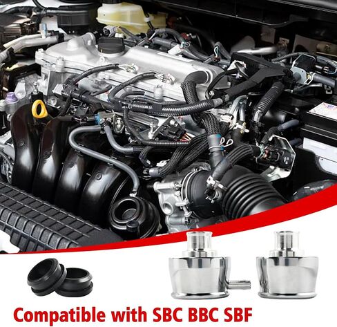 Silver Aluminum Smooth Valve Cover PCV & Breather Combo with 2 Grommets Compatible with SBC BBC SBF For 1-1/4" Hole-2PC in Saudi Arabia