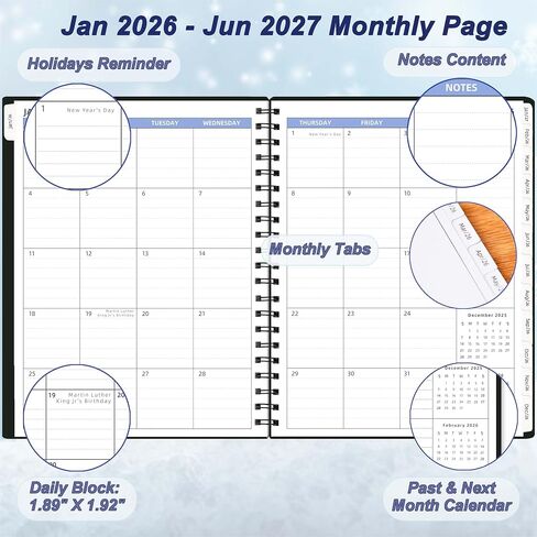 2026-2027 Monthly Planner (7.6'' x 9.6''), from Jan 2026-Jun 2027, 18 Months Calendar 2026 Planner, Agenda Book with Tabs & Pocket, Black in Saudi Arabia
