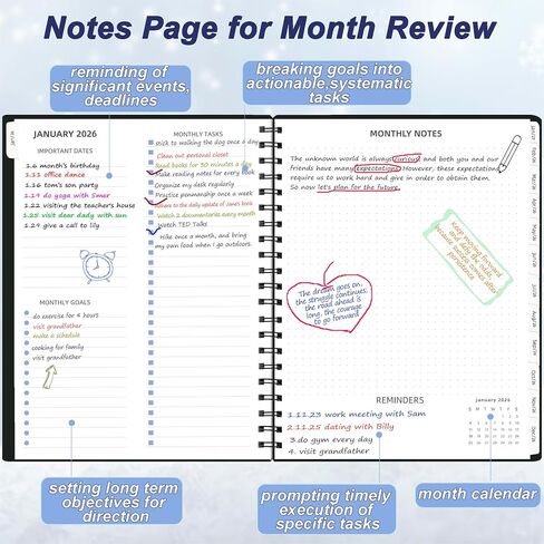 2026-2027 Monthly Planner (7.6'' x 9.6''), from Jan 2026-Jun 2027, 18 Months Calendar 2026 Planner, Agenda Book with Tabs & Pocket, Black in Saudi Arabia