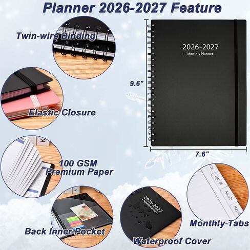 2026-2027 Monthly Planner (7.6'' x 9.6''), from Jan 2026-Jun 2027, 18 Months Calendar 2026 Planner, Agenda Book with Tabs & Pocket, Black in Saudi Arabia