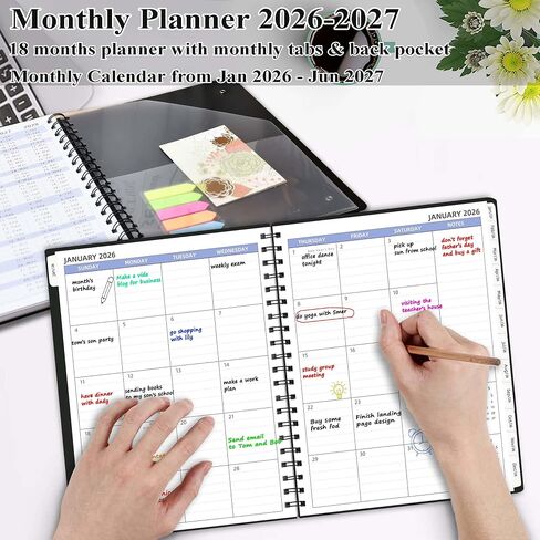 2026-2027 Monthly Planner (7.6'' x 9.6''), from Jan 2026-Jun 2027, 18 Months Calendar 2026 Planner, Agenda Book with Tabs & Pocket, Black in Saudi Arabia