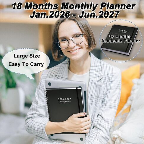 2026-2027 Monthly Planner (7.6'' x 9.6''), from Jan 2026-Jun 2027, 18 Months Calendar 2026 Planner, Agenda Book with Tabs & Pocket, Black in Saudi Arabia