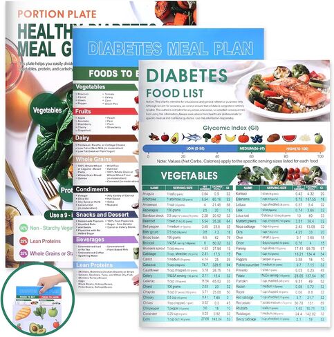 Diabetic Food List and Meal Planner - 400+ Diabetic Foods Chart with Glycemic Index (GI), Carbs,Calories|3 Count Healthy Diabetic Diet Chart for Type 1/2Diabetic in Saudi Arabia