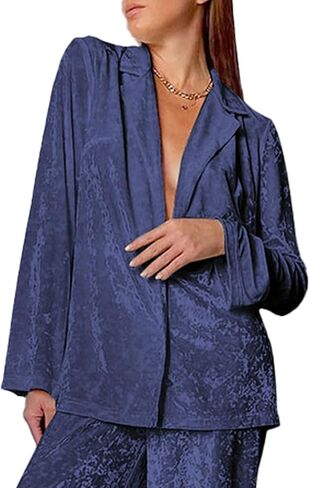 SEMATOMALA Women's Velvet 2 Piece Outfits Long Sleeve Button Down Shirt Loungewear Wide Leg Pants Pajama Sets in Saudi Arabia