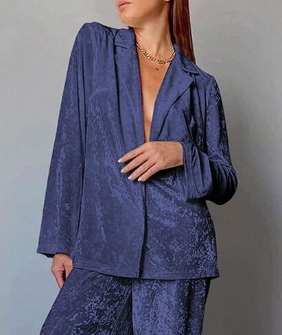 SEMATOMALA Women's Velvet 2 Piece Outfits Long Sleeve Button Down Shirt Loungewear Wide Leg Pants Pajama Sets in Saudi Arabia
