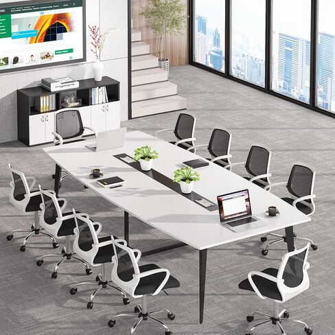 Tribesigns 8FT Conference Table, 94.48L x 47.24W x 29.52H Inches Large Boat Shaped Meeting Seminar Table with Cable Grommets, Modern Conference Room Table for Office in Saudi Arabia