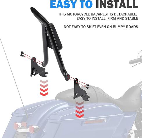 مسند ظهر للركاب من Sissy Bar قابل للفصل متوافق مع 2009-2024 Harley Davidson Touring Street Glide Road King Electra Glide Ultra Limited، شريط Sissy سريع الإصدار من الكروم مقاس 30 بوصة مع وسادة من جلد البولي يوريثان in Kuwait