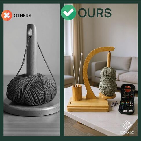 KOMOVAX Wooden Yarn Holder with Sewing Kit & Crochet Ring – Portable Yarn Spinner for Crocheting, Knitting & Yarn Organization – Magnetic Yarn Holder & Yarn Ball Stand – Perfect Gift for Crafters in Saudi Arabia