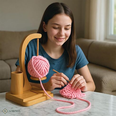 KOMOVAX Wooden Yarn Holder with Sewing Kit & Crochet Ring – Portable Yarn Spinner for Crocheting, Knitting & Yarn Organization – Magnetic Yarn Holder & Yarn Ball Stand – Perfect Gift for Crafters in Saudi Arabia
