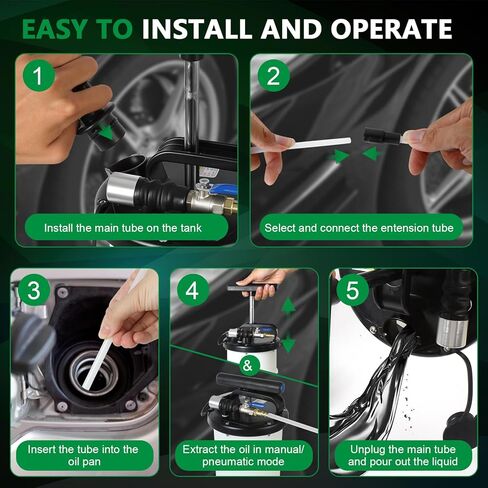 مستخرج سائل الزيت سعة 7 لتر - مستخرج زيت فراغ هوائي/يدويًا مع مزيل خزان المضخة و4 أنابيب لتغيير زيت المحرك وخرطوم النزيف مع محول عالمي لنزيف الفرامل in Kuwait