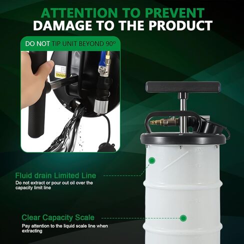 مستخرج سائل الزيت سعة 7 لتر - مستخرج زيت فراغ هوائي/يدويًا مع مزيل خزان المضخة و4 أنابيب لتغيير زيت المحرك وخرطوم النزيف مع محول عالمي لنزيف الفرامل in Kuwait