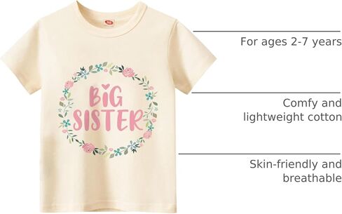 Big Sister Shirt for Toddler Baby Girl Outfits Big Sis Announcement T-Shirt Gifts in Saudi Arabia