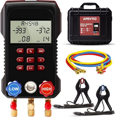 مقياس رقمي متعدد، مجموعة قياس التيار المتردد الرقمي مجموعة قياس نظام تبريد السيارات والتكييف من Aprvtio لمجموعة أدوات نظام التدفئة والتهوية وتكييف الهواء للسيارات R134a R22 R12 R454B in Kuwait