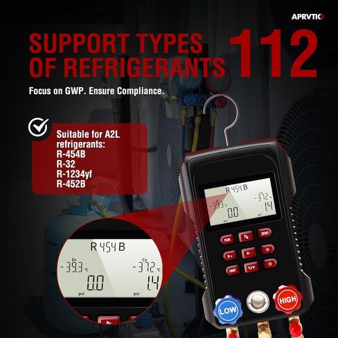 مقياس رقمي متعدد، مجموعة قياس التيار المتردد الرقمي مجموعة قياس نظام تبريد السيارات والتكييف من Aprvtio لمجموعة أدوات نظام التدفئة والتهوية وتكييف الهواء للسيارات R134a R22 R12 R454B in Kuwait