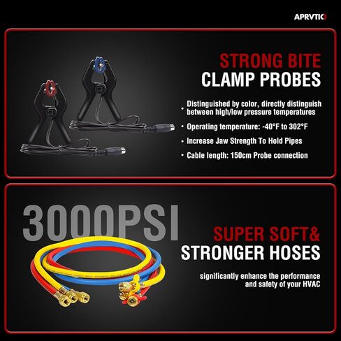 مقياس رقمي متعدد، مجموعة قياس التيار المتردد الرقمي مجموعة قياس نظام تبريد السيارات والتكييف من Aprvtio لمجموعة أدوات نظام التدفئة والتهوية وتكييف الهواء للسيارات R134a R22 R12 R454B in Kuwait