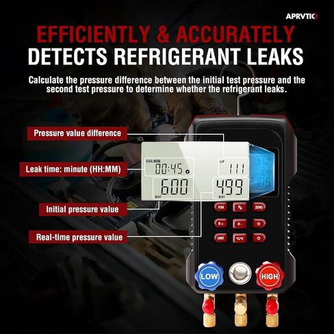 مقياس رقمي متعدد، مجموعة قياس التيار المتردد الرقمي مجموعة قياس نظام تبريد السيارات والتكييف من Aprvtio لمجموعة أدوات نظام التدفئة والتهوية وتكييف الهواء للسيارات R134a R22 R12 R454B in Kuwait