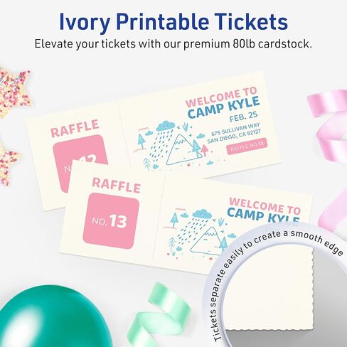 Avery Printable Rectangle Tickets, 2-1/8" x 5-1/2", Matte Ivory Cardstock, Laser/Inkjet Printable, 400 Total in Kuwait