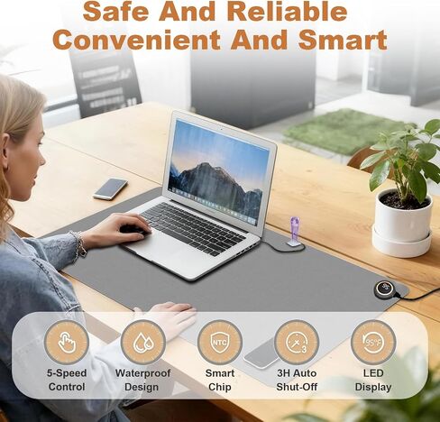 Heated Desk Pad - 31.5" x 13" Heated Mouse Pad 5 Heat Levels & 3 Hours Auto Shut-Off Waterproof & Leakage-Proof PU Heated Desk Mat for Home Office & Gaming(Black) in Saudi Arabia