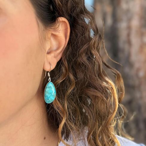 Turquoise Earrings 925 Sterling Silver & Genuine Turquoise (Choose Color) in Saudi Arabia