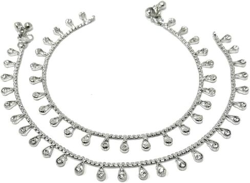 Duel On Jewel Traditional Indian Style Silver Curved Edge Payal Bell Anklet Pair Set for Women - Beach Party Dance Wedding in Saudi Arabia