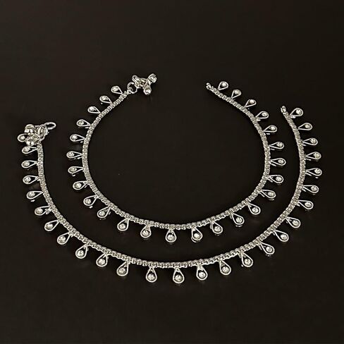 Duel On Jewel Traditional Indian Style Silver Curved Edge Payal Bell Anklet Pair Set for Women - Beach Party Dance Wedding in Saudi Arabia