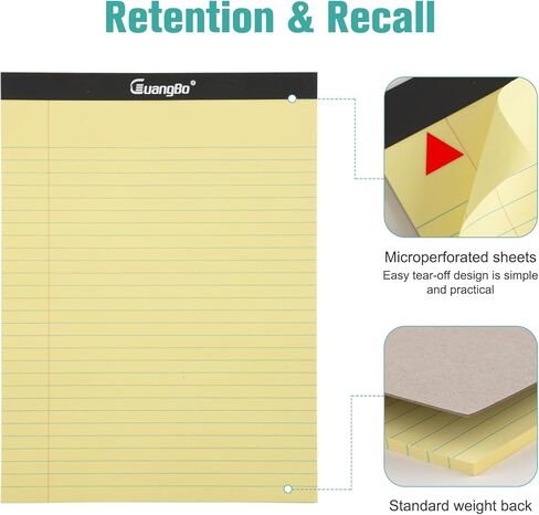 12 حزمة من الوسائد القانونية الصفراء 8.5 × 11 لوحة ملاحظات مسطرة بالكلية 50 ورقة دفاتر كتابة مثقوبة صغيرة للعمل والدراسة اليومية وقائمة تدوين الملاحظات in Kuwait