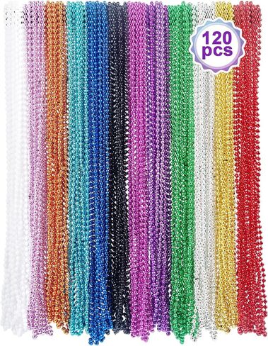 Mardi Gras Beads，120Pcs Bead Necklace 12 Colors 33" Colored Beads Bulk Necklace，Throw-Ins Christmas Pirate Carnival Party Costume Accessories Bulk Party Gifts Women Men in Saudi Arabia
