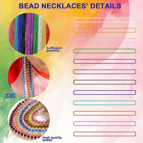 Mardi Gras Beads，120Pcs Bead Necklace 12 Colors 33" Colored Beads Bulk Necklace，Throw-Ins Christmas Pirate Carnival Party Costume Accessories Bulk Party Gifts Women Men in Saudi Arabia
