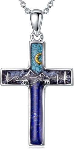 Mountain Necklace for Women 925 Sterling Silver Turquoise Pendant Mountain Sun/Moon Cross Necklace Nature Jewelry Hiking Gifts in Saudi Arabia