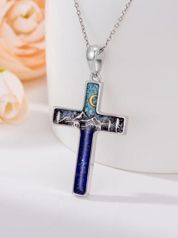 Mountain Necklace for Women 925 Sterling Silver Turquoise Pendant Mountain Sun/Moon Cross Necklace Nature Jewelry Hiking Gifts in Saudi Arabia