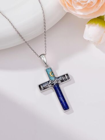 Mountain Necklace for Women 925 Sterling Silver Turquoise Pendant Mountain Sun/Moon Cross Necklace Nature Jewelry Hiking Gifts in Saudi Arabia