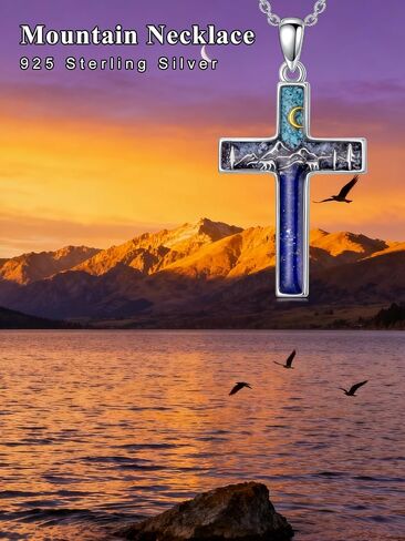 Mountain Necklace for Women 925 Sterling Silver Turquoise Pendant Mountain Sun/Moon Cross Necklace Nature Jewelry Hiking Gifts in Saudi Arabia