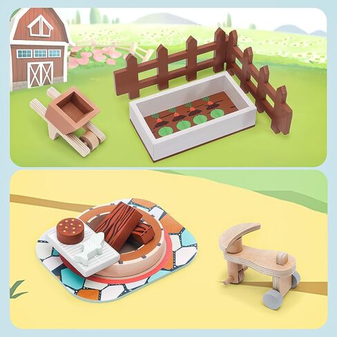 Wooden Doll House Furniture and Accessories Outdoor Play Set for Kids- Includes Slide, Swing, BBQ Grill, Pool & Garden - Perfect Doll House Decor Gift for Children 3-6 Years Birthday Christmas in Saudi Arabia