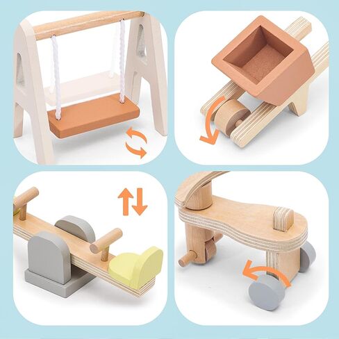 Wooden Doll House Furniture and Accessories Outdoor Play Set for Kids- Includes Slide, Swing, BBQ Grill, Pool & Garden - Perfect Doll House Decor Gift for Children 3-6 Years Birthday Christmas in Saudi Arabia