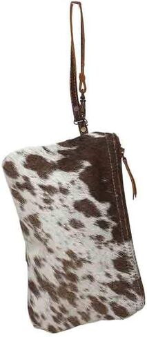 Myra Bag Puzzled Upcycled Canvas & Leather Pouch Wristlet Bag S-1565 in Saudi Arabia
