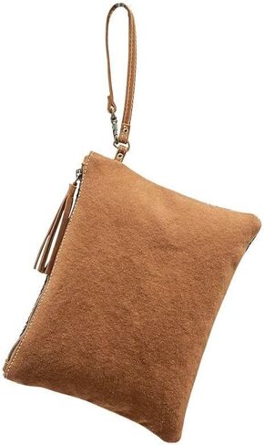 Myra Bag Puzzled Upcycled Canvas & Leather Pouch Wristlet Bag S-1565 in Saudi Arabia