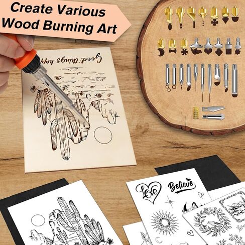 K KERNOWO Wood Burning Kit - 156Pcs All-in-One Wood Burning Tool Pen Adjustable Temperature Wood Burner Kit Crafts Gifts for Adults & Teens, Woodburning Kits for Beginner Pyrography in Kuwait