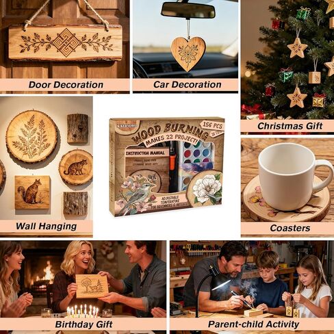 K KERNOWO Wood Burning Kit - 156Pcs All-in-One Wood Burning Tool Pen Adjustable Temperature Wood Burner Kit Crafts Gifts for Adults & Teens, Woodburning Kits for Beginner Pyrography in Kuwait