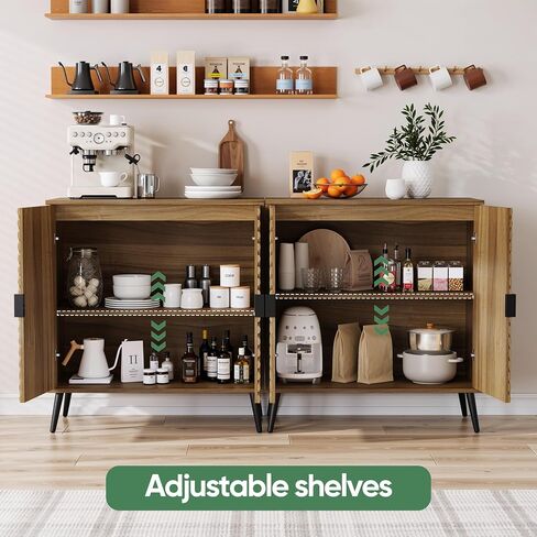 Sideboard Cabinet with Adjustable Shelf, Freestanding Walnut Small Buffet with Storage, Wooden Console Cabinet with Diamond Parquetry Doors for Living Room, Entryway, Console in Saudi Arabia