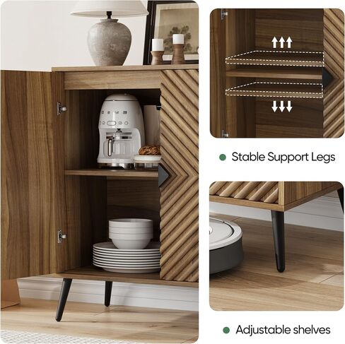 Sideboard Cabinet with Adjustable Shelf, Freestanding Walnut Small Buffet with Storage, Wooden Console Cabinet with Diamond Parquetry Doors for Living Room, Entryway, Console in Saudi Arabia