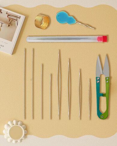 12PCS Beading Needles Set Crochet Hooks, Long Straight & Big Eye Beading Needles with Needle Threaders, Thimble, Scissors, and Storage Box for Jewelry Making, DIY Crafting in Saudi Arabia