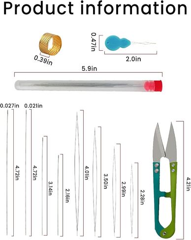 12PCS Beading Needles Set Crochet Hooks, Long Straight & Big Eye Beading Needles with Needle Threaders, Thimble, Scissors, and Storage Box for Jewelry Making, DIY Crafting in Saudi Arabia