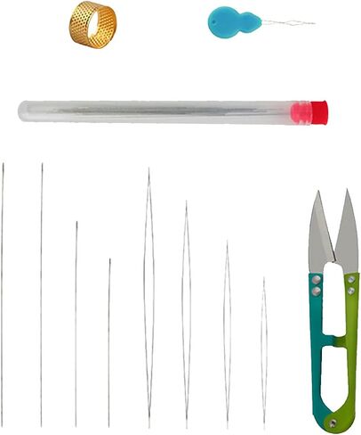 12PCS Beading Needles Set Crochet Hooks, Long Straight & Big Eye Beading Needles with Needle Threaders, Thimble, Scissors, and Storage Box for Jewelry Making, DIY Crafting in Saudi Arabia