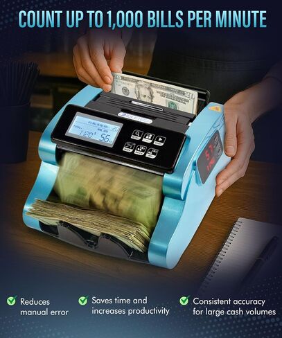 Money Counter Machine 1000 Bills/Min High-Speed Bill Counter with UV/MG/IR/DD Detection, LCD Display, Add/Batch/Value Modes – Ideal for Business, Retail, Office. in Saudi Arabia
