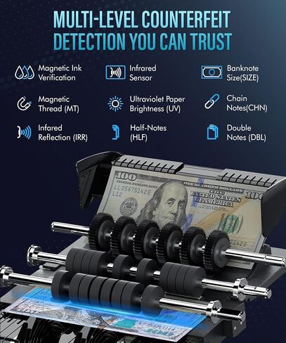 Money Counter Machine 1000 Bills/Min High-Speed Bill Counter with UV/MG/IR/DD Detection, LCD Display, Add/Batch/Value Modes – Ideal for Business, Retail, Office. in Saudi Arabia