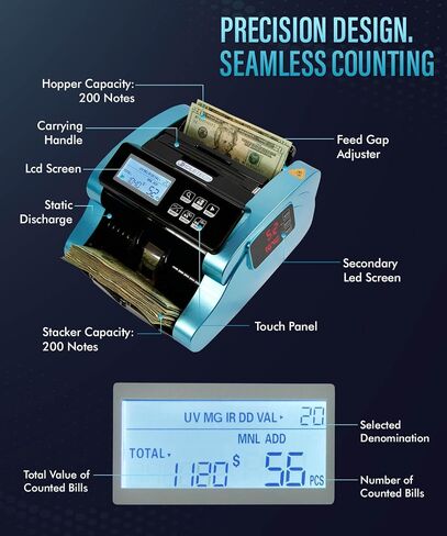Money Counter Machine 1000 Bills/Min High-Speed Bill Counter with UV/MG/IR/DD Detection, LCD Display, Add/Batch/Value Modes – Ideal for Business, Retail, Office. in Saudi Arabia
